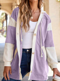 Waffle Contrast Knit Color Block Patchwork Button Front Oversize Hoodie 100100681856714 64 Affordable Fashion Under $100 Jerry's Apparel 