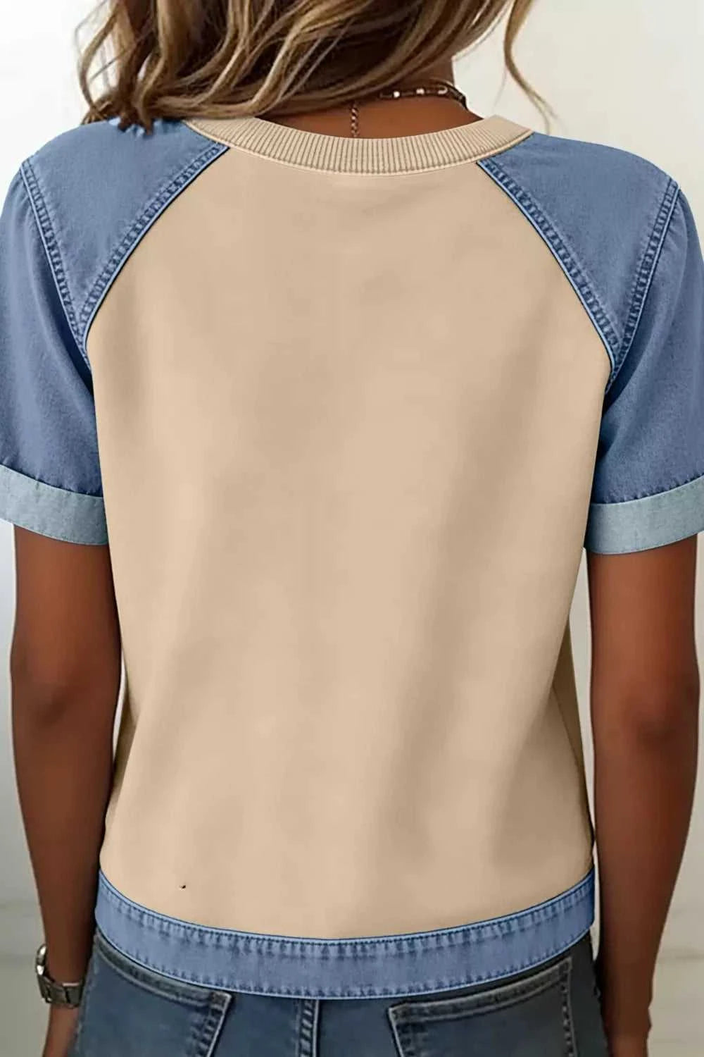 Denim Color Block Patchwork Round Neck Tee 100100063879515 59 Affordable Fashion Under $100 Jerry's Apparel 