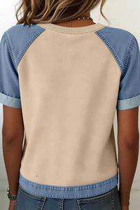 Denim Color Block Patchwork Round Neck Tee 100100063879515 59 Affordable Fashion Under $100 Jerry's Apparel 