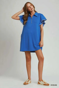 Umgee Half Zip Ruffle Rib Band Butterfy Sleeve Mini Dress with Pockets 100100627121833 53 Affordable Fashion Under $100 Jerry's Apparel 