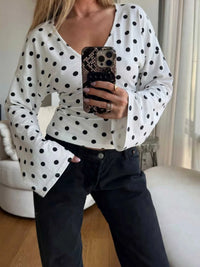 Polka Dot V-Neck Long Sleeve T-Shirt 100100468074592 29 Jerry's Apparel 