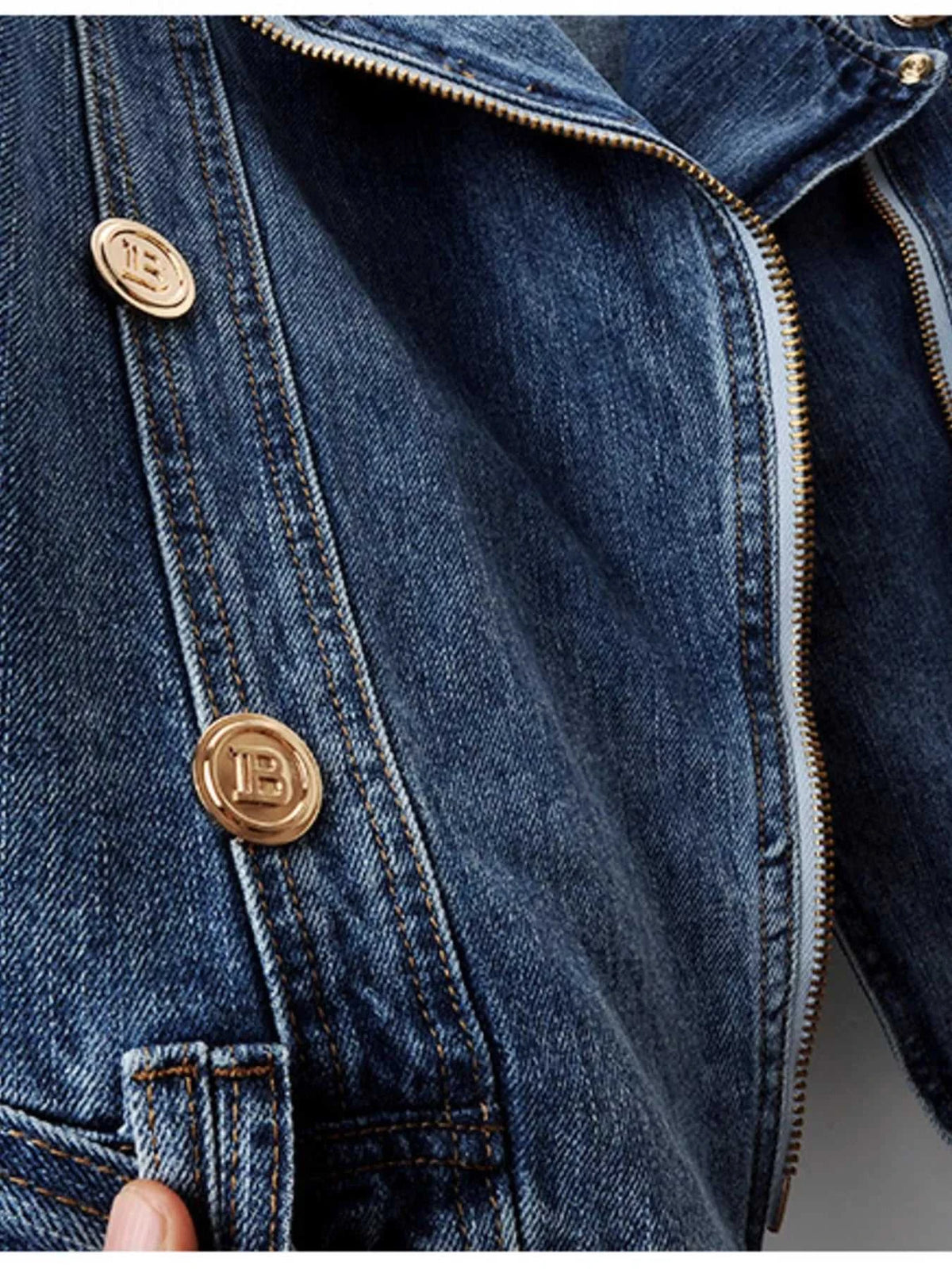 Asymmetrical Zip Denim Jacket 100100285490712 147 Women's Fall Clothing Jerry's Apparel 