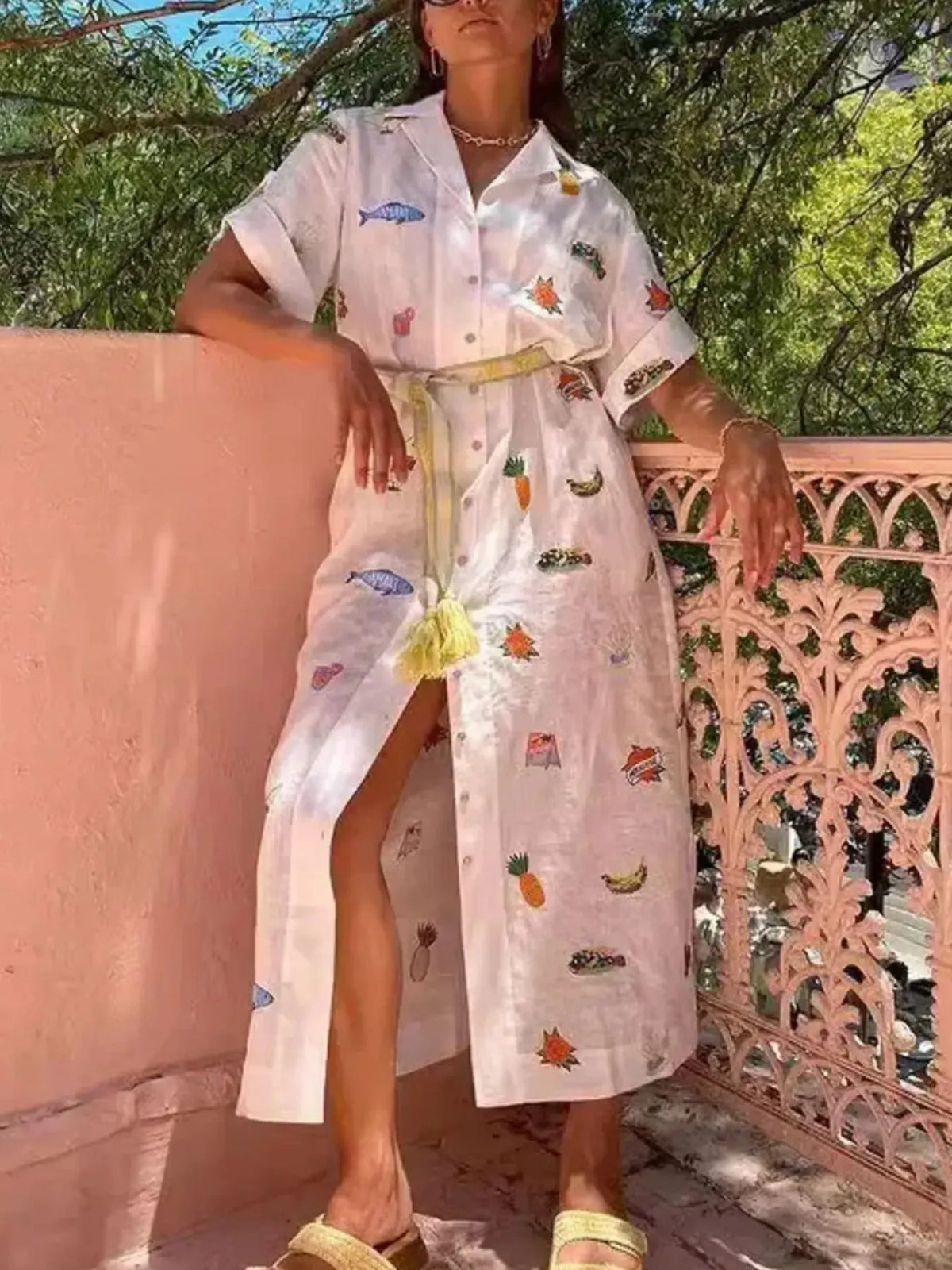 Printed Button Up Shirt Dress