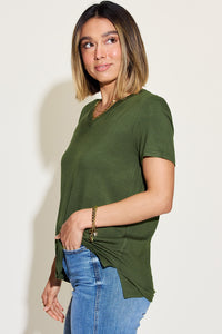 Full Size V-Neck High-Low T-Shirt