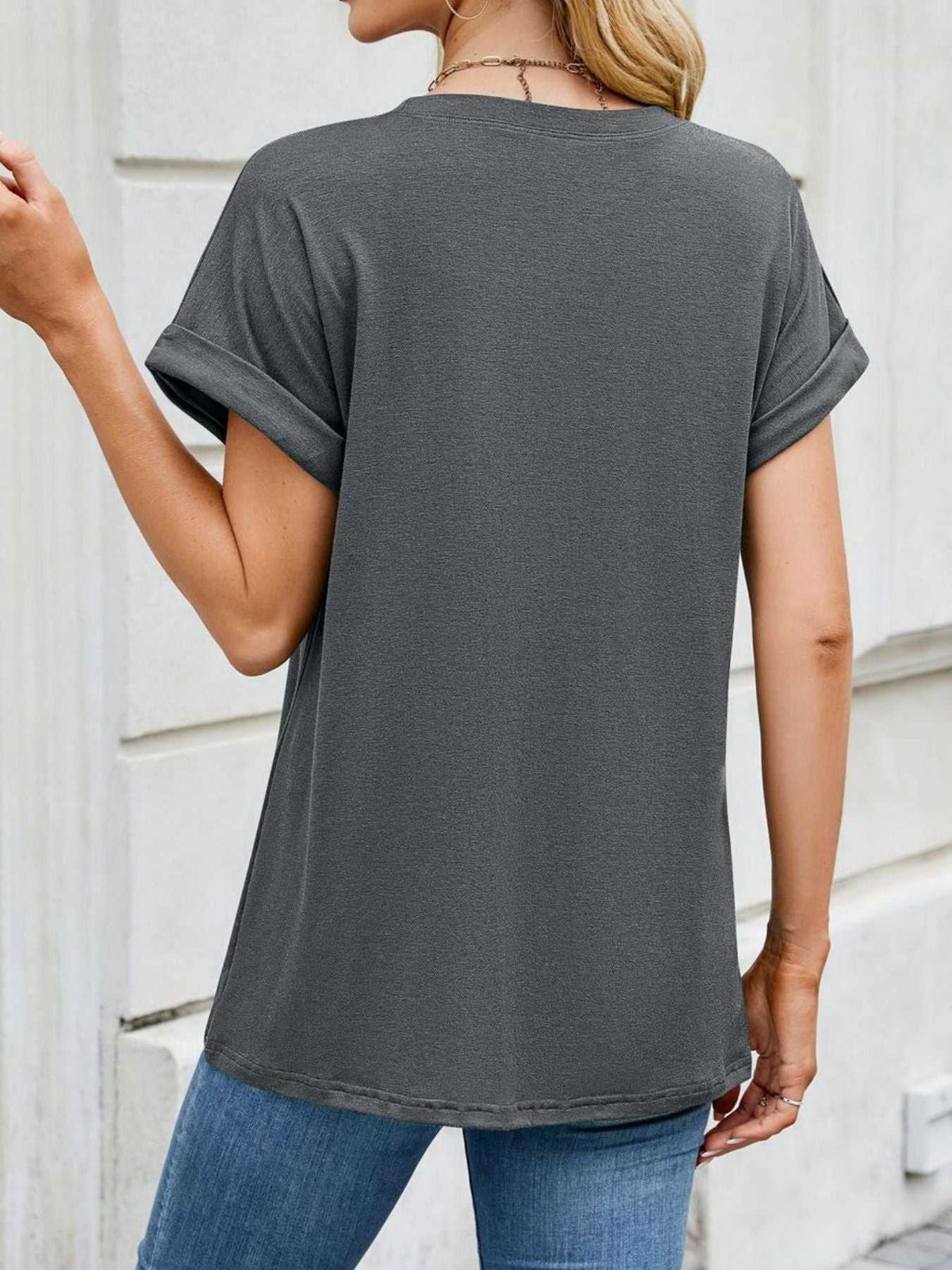 Casual Rolled Sleeve Solid Color T-Shirt 100100517201662 22 Affordable Fashion Under $100 Jerry's Apparel 