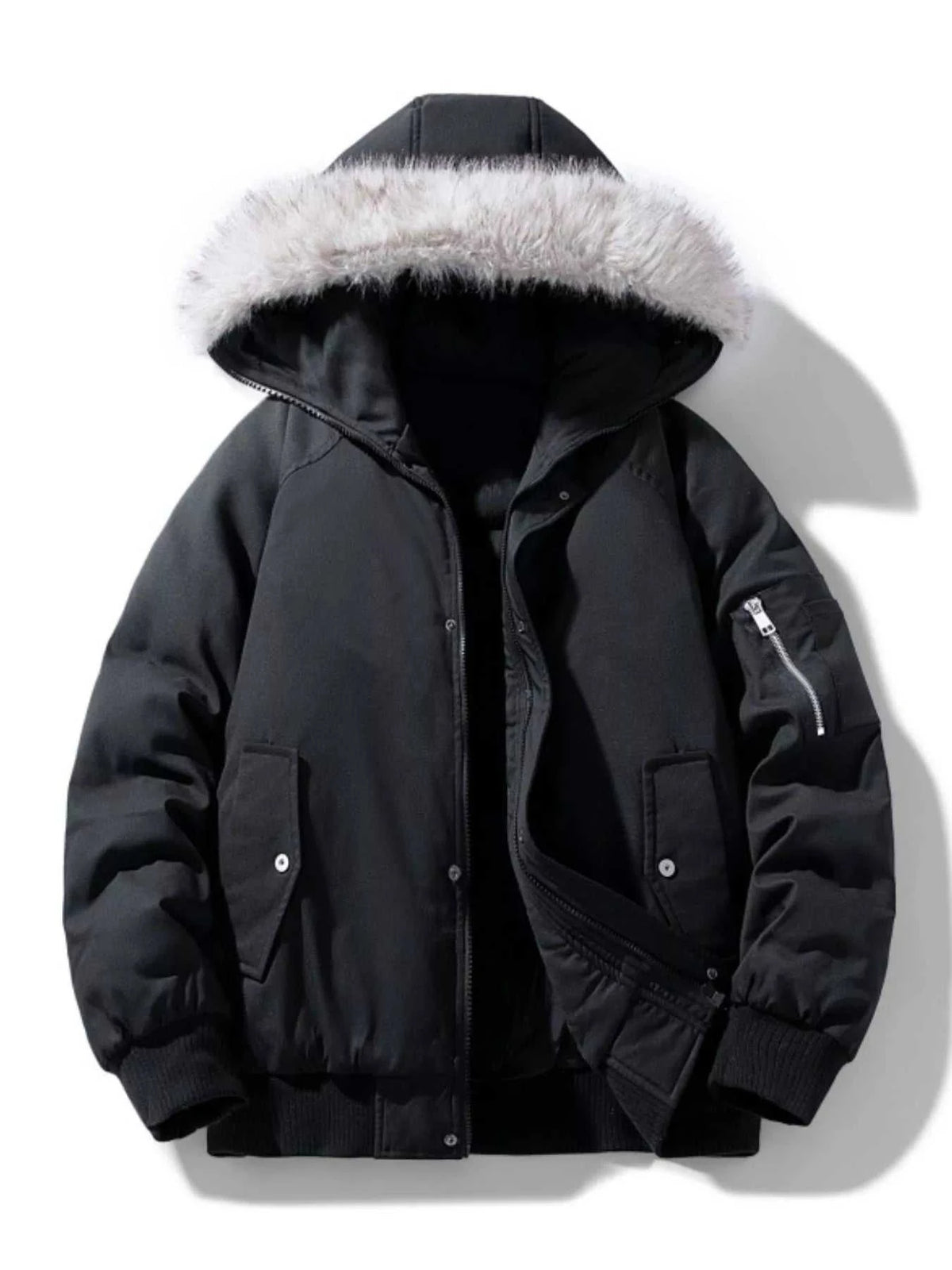 Men's Plus Size Faux Fur Hooded Padded Bomber Jacket 100400528967580 116 Fashion Forward Plus Size Clothing Jerry's Apparel 