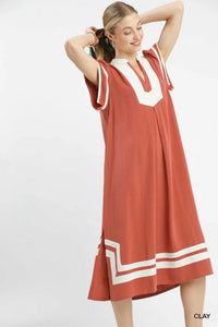 Umgee Linen Cotton Contrast Neckline Midi Dress 100100408721206 62 Affordable Fashion Under $100 Jerry's Apparel 