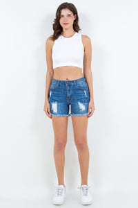 High Waist Distressed Frayed Denim Shorts