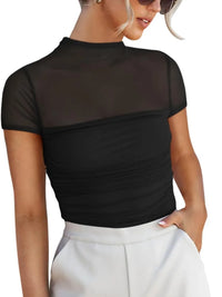Mesh Mock Neck Short Sleeve T-Shirt