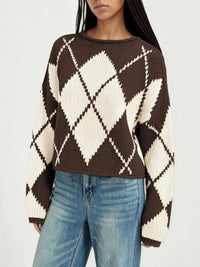 Argyle Pattern Knit Dropped Shoulder Sweater 100100844660276 45 Affordable Fashion Under $100 Jerry's Apparel 
