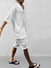 Men's Full Size Casual Knit V-Neck Short Sleeve Top and Shorts Set Plus Size 100400200384867 38 Men's Sets Jerry's Apparel 