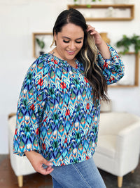 Full Size Printed Balloon Sleeve Blouse