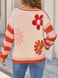 Floral Striped Sleeve Round Neck Sweater 100100273694398 49 Affordable Fashion Under $100 Jerry's Apparel 