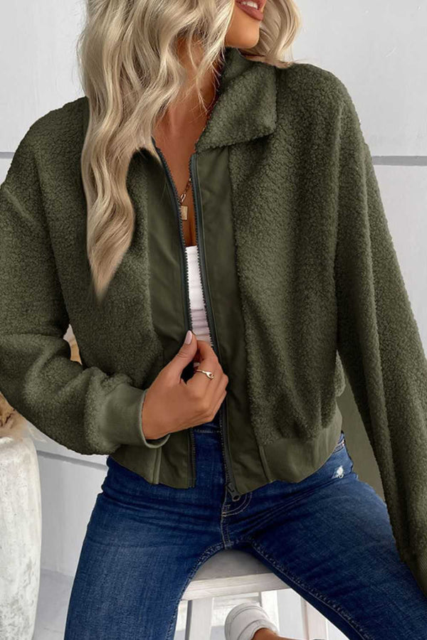 Perfee Zip-Up Sherpa Collared Neck Jacket with Pockets 100100581440325 53 Affordable Fashion Under $100 Jerry's Apparel 