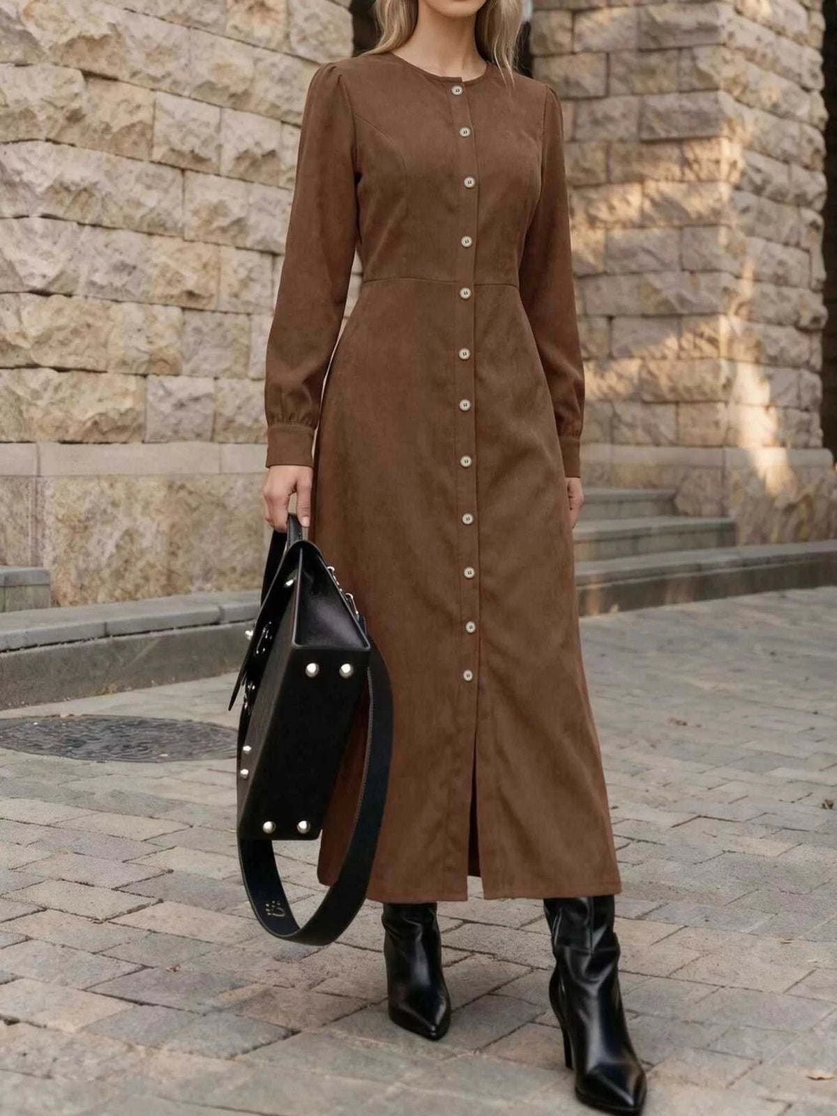 Corduroy Button-Down Maxi Dress 101001882053636 62 Jerry's Apparel 