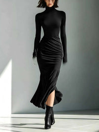 Full Size Slit Turtleneck Ruched Bodycon Mermaid Dress Plus Size 101001810997741 41 Affordable Fashion Under $100 Jerry's Apparel 