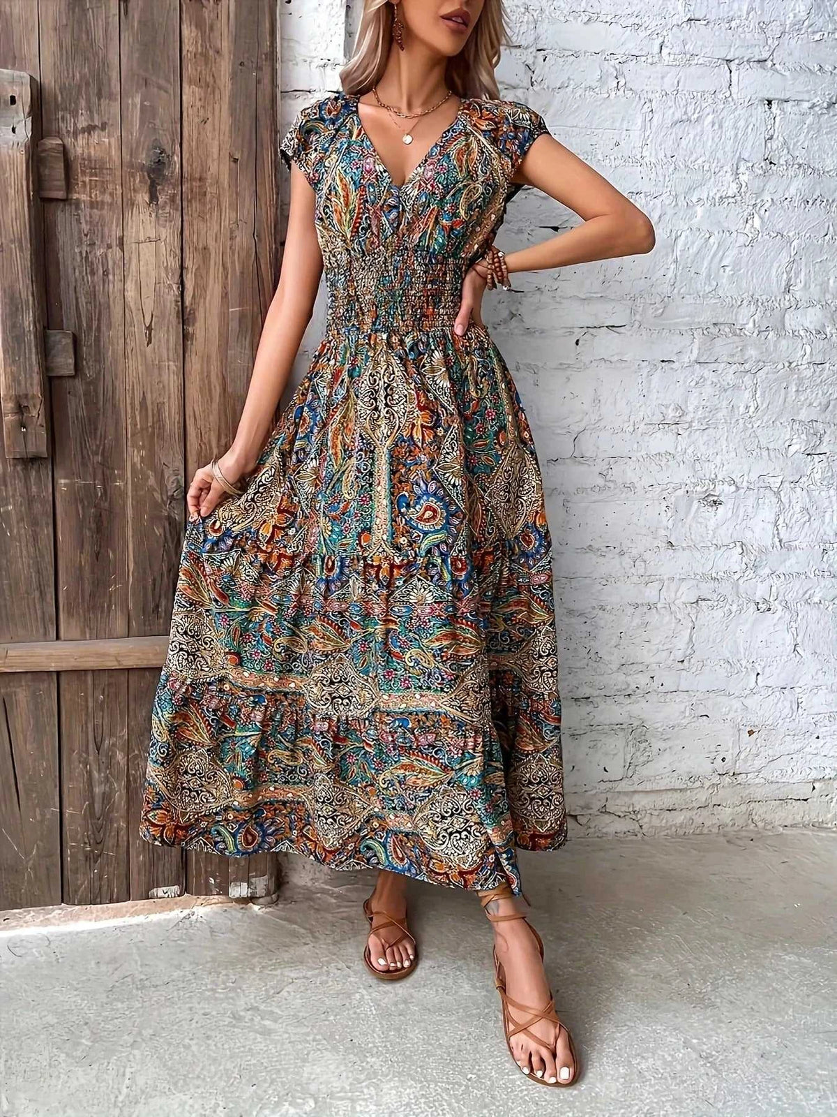 Paisley Print Cap Sleeve Maxi Dress 100100854895446 41 Affordable Fashion Under $100 Jerry's Apparel 