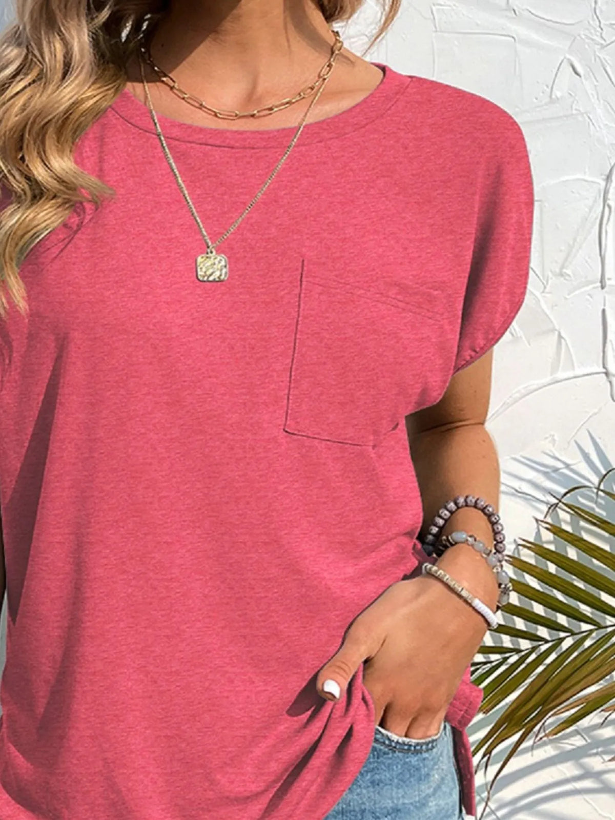 Side Slit Round Neck T-Shirt