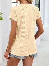 Eyelet Petal Sleeve V-Neck T-Shirt 100100180821182 24 Affordable Fashion Under $100 Jerry's Apparel 