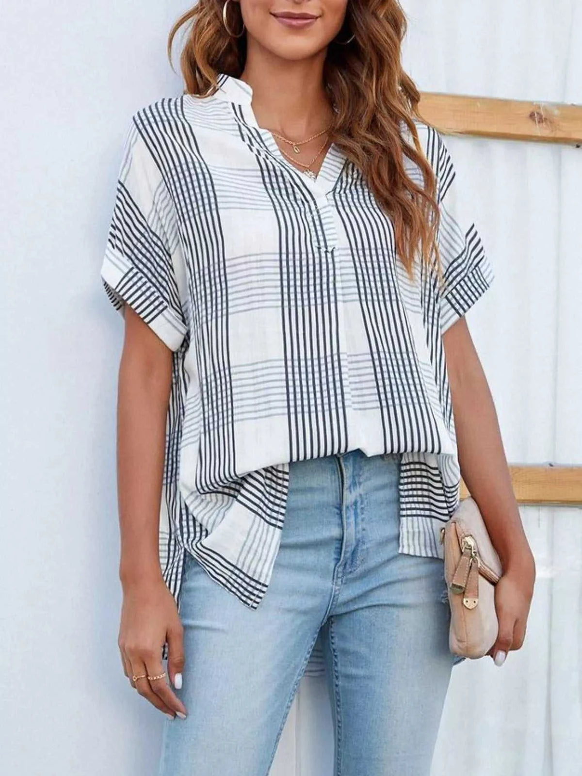 Notched Short Sleeve Blouse 100100089501470 33 Affordable Fashion Under $100 Jerry's Apparel 
