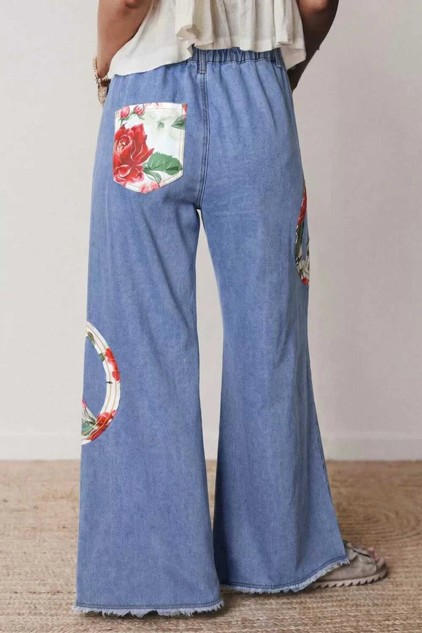 Floral Peace Sign Wide Leg Jeans 100100935321257 67 Affordable Fashion Under $100 Jerry's Apparel 