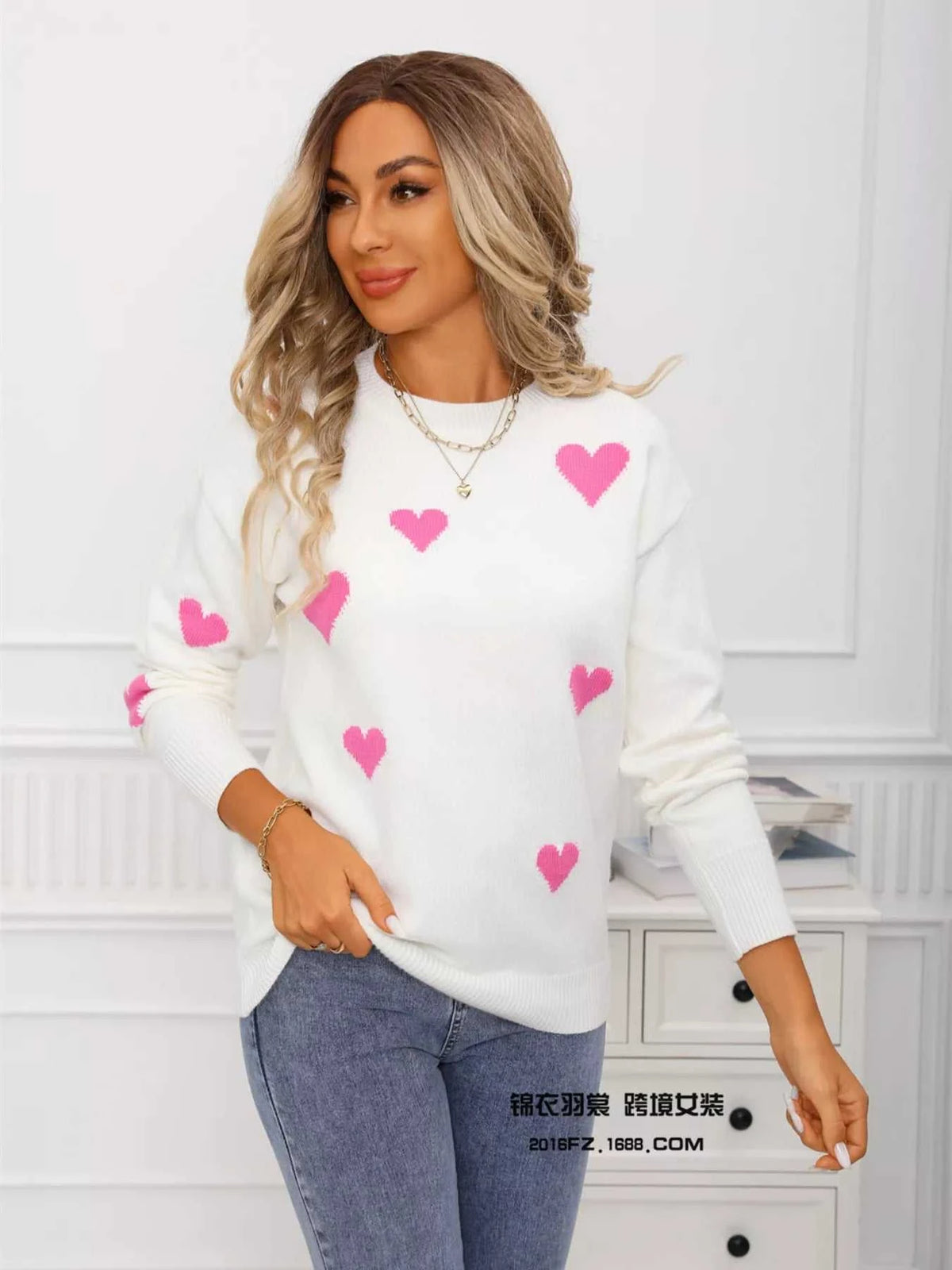 Valentine's Day Heart Print Round Neck Sweater 100100226503110 49 Affordable Fashion Under $100 Jerry's Apparel 