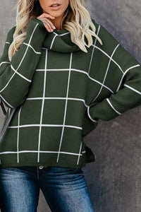 Angel Wings Plaid Turtleneck Drop Shoulder Sweater