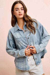 BiBi Printed Washed Denim Jacket With Pocket 100100427641338 64 Affordable Fashion Under $100 Jerry's Apparel 