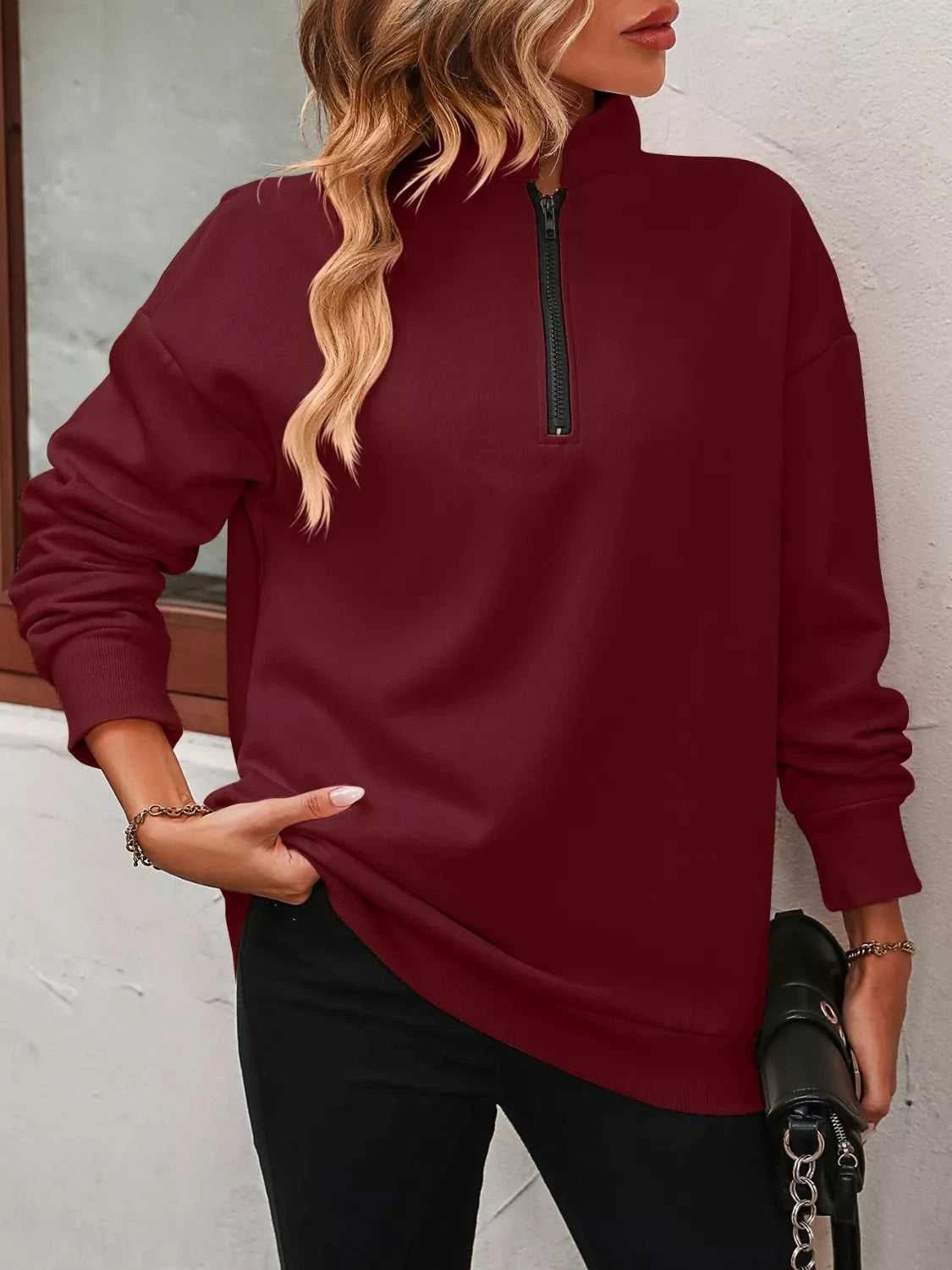 Quarter Zip Dropped Shoulder Sweatshirt 100100362581547 41 Affordable Fashion Under $100 Jerry's Apparel 