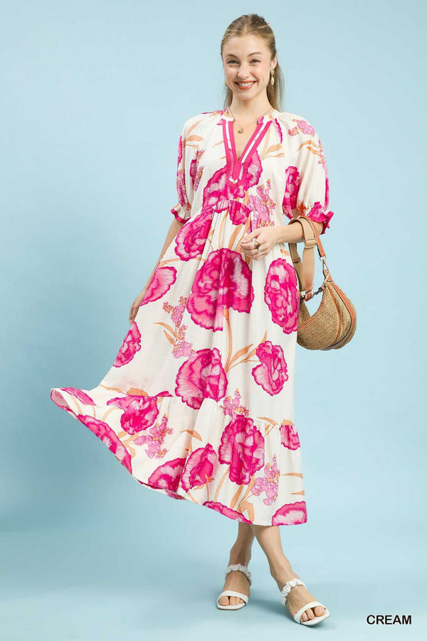 Umgee Floral Print Midi Dress with Contrast Trim 100100882381604 61 Affordable Fashion Under $100 Jerry's Apparel 