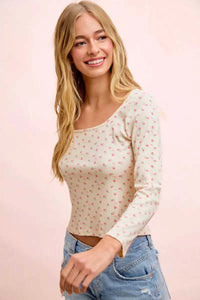 BiBi Floral Printed Spandex Jersey Long Sleeve Top 100100755501881 38 Affordable Fashion Under $100 Jerry's Apparel 