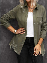 Raw Hem Distressed Denim Shirt Jacket 100100188472813 74 Affordable Fashion Under $100 Jerry's Apparel 