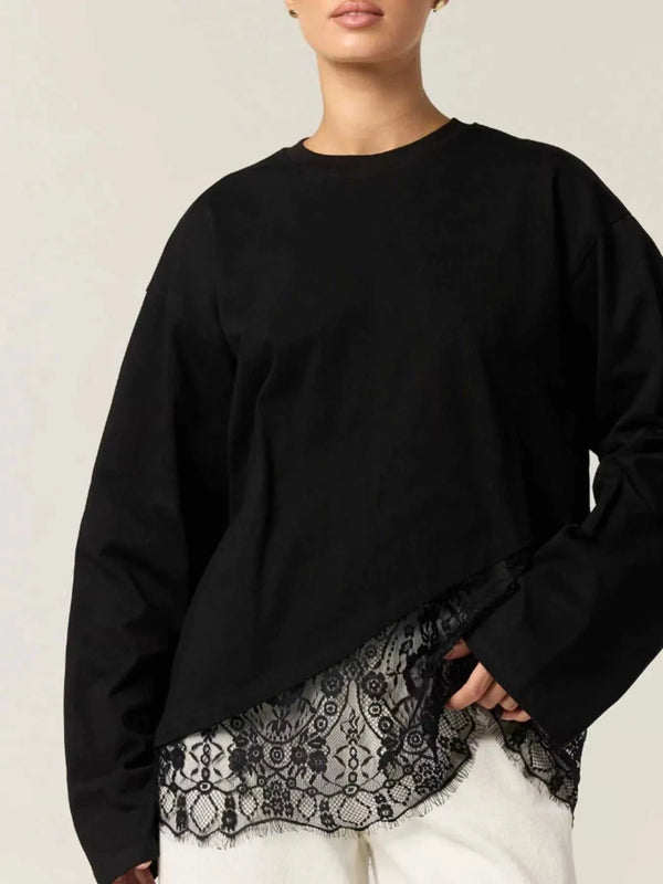 Long-Sleeve T-Shirt with Asymmetric Lace Hem 101001600750083 53 Affordable Fashion Under $100 Jerry's Apparel 