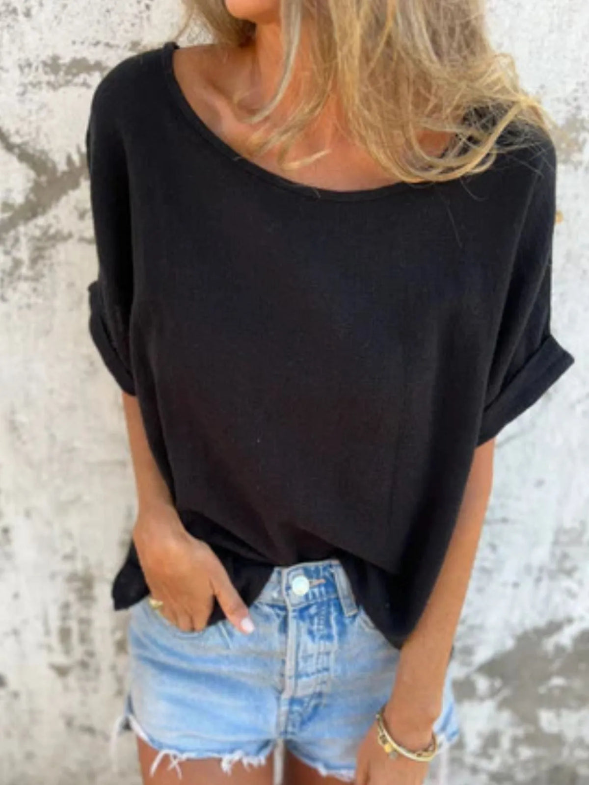 Full Size Loose Fit Short Sleeve T-Shirt Plus Size