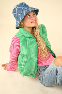 VERY J Zip Up Padded Corduroy Puffer Vest