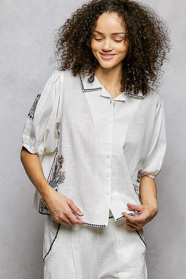 POL Button Down Embroidered Floral Short Sleeve Shirt 100100350981945 50 Affordable Fashion Under $100 Jerry's Apparel 