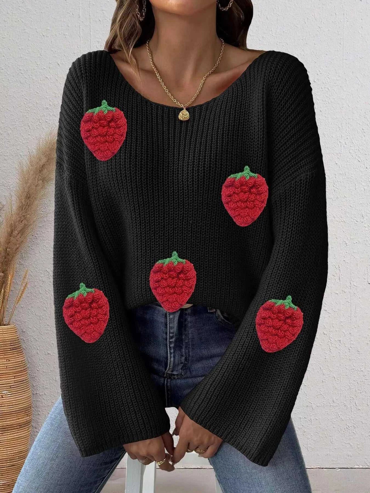 Strawberry Applique Oversized Sweater 101002944514652 38 Affordable Fashion Under $100 Jerry's Apparel 