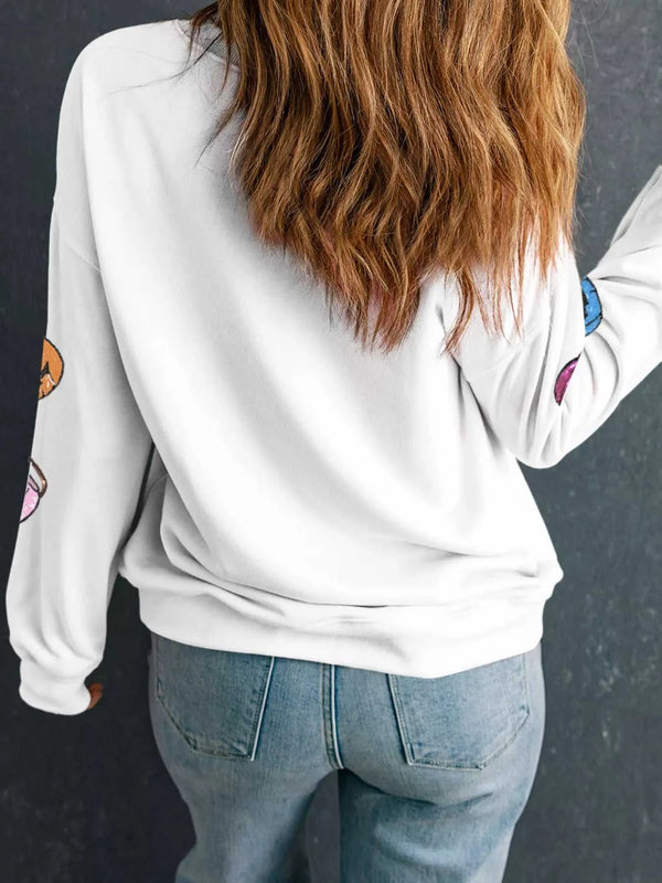Halloween Pumpkin Lantern Sequin Patched Sweatshirt 100100906131897 45 Women's Holiday Apparel Jerry's Apparel 
