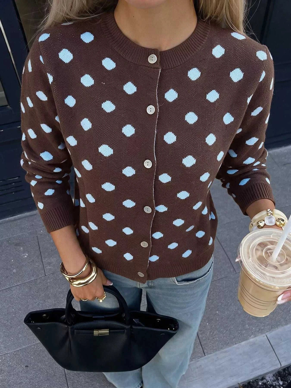 Polka Dot Button Up Cardigan 100100455414411 44 Affordable Fashion Under $100 Jerry's Apparel 