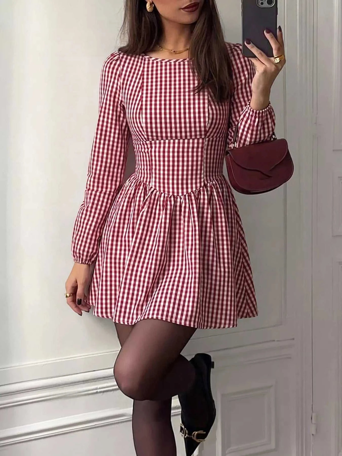 Backless Plaid Long Sleeve Dress 100100155316035 45 Gifts for Her Jerry's Apparel 