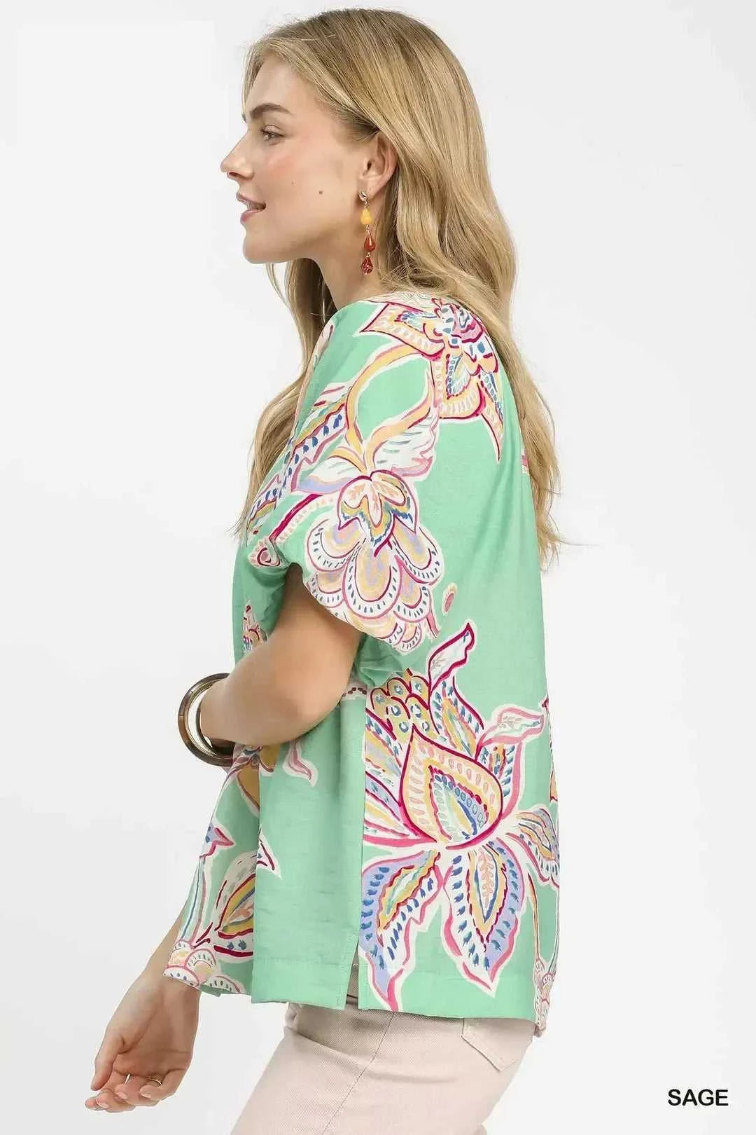 Umgee Paisley Print Puff Sleeve Top 100100646661575 49 Affordable Fashion Under $100 Jerry's Apparel 