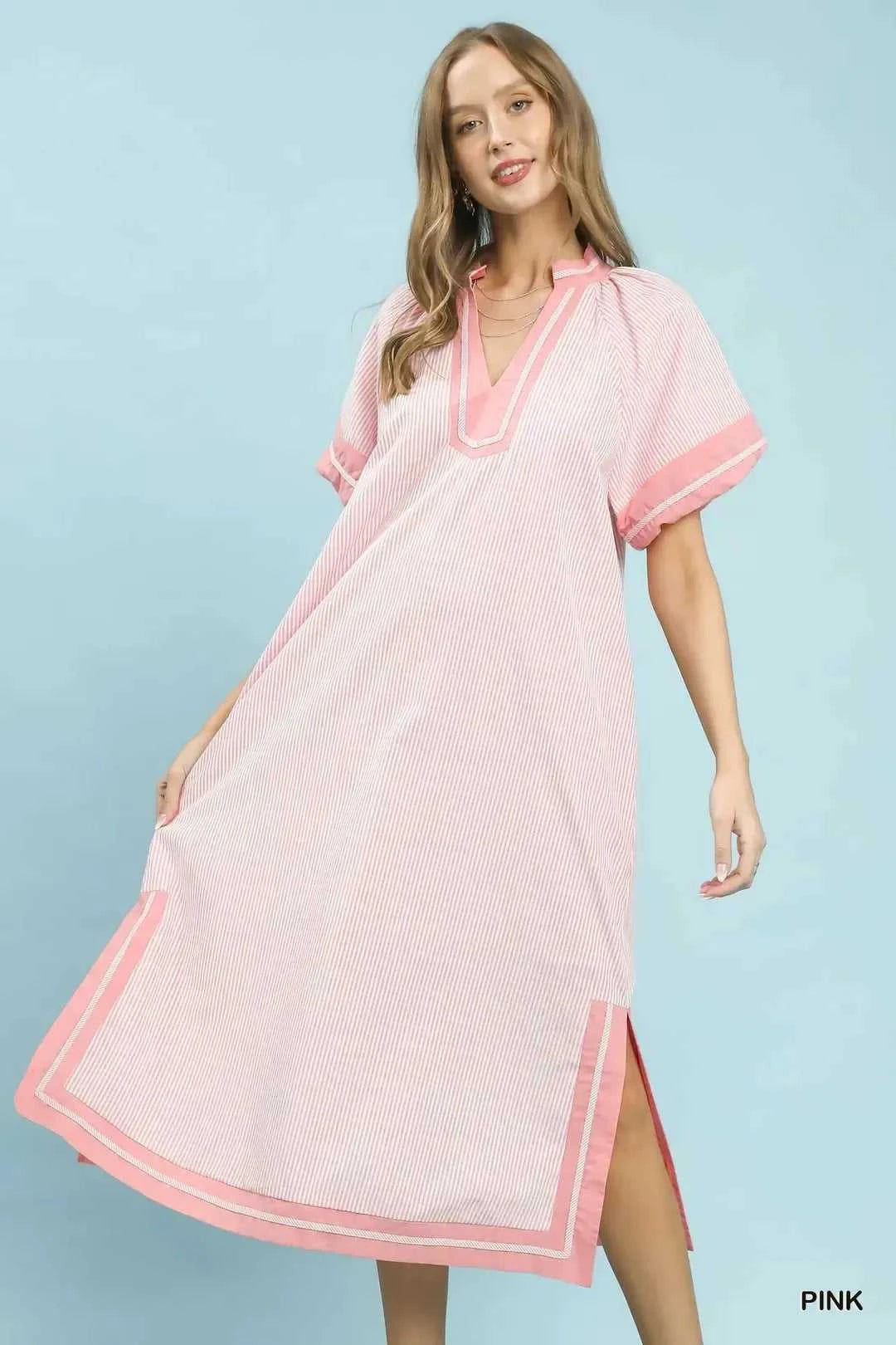 Umgee Pinstripe Contrast Trim Midi Dress 100100135191613 66 Affordable Fashion Under $100 Jerry's Apparel 