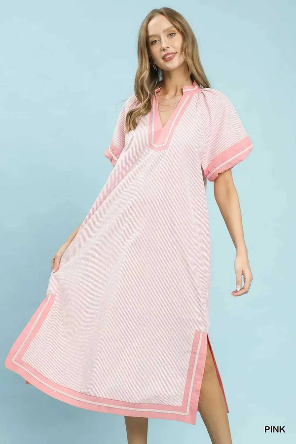 Umgee Pinstripe Contrast Trim Midi Dress 100100135191613 66 Affordable Fashion Under $100 Jerry's Apparel 