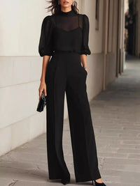Mock Neck Puff Sleeve Top and Wide Leg Pants Set 101001448710869 73 Affordable Fashion Under $100 Jerry's Apparel 