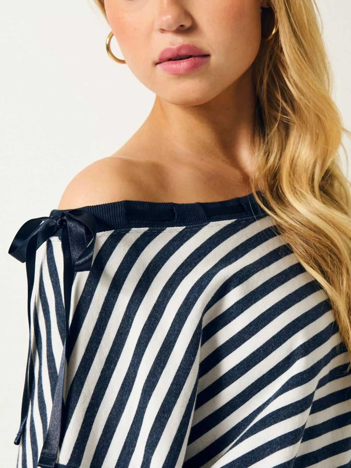 Striped Off-Shoulder Ribbon Accent Sweatshirt 100100561585200 31 Affordable Fashion Under $100 Jerry's Apparel 