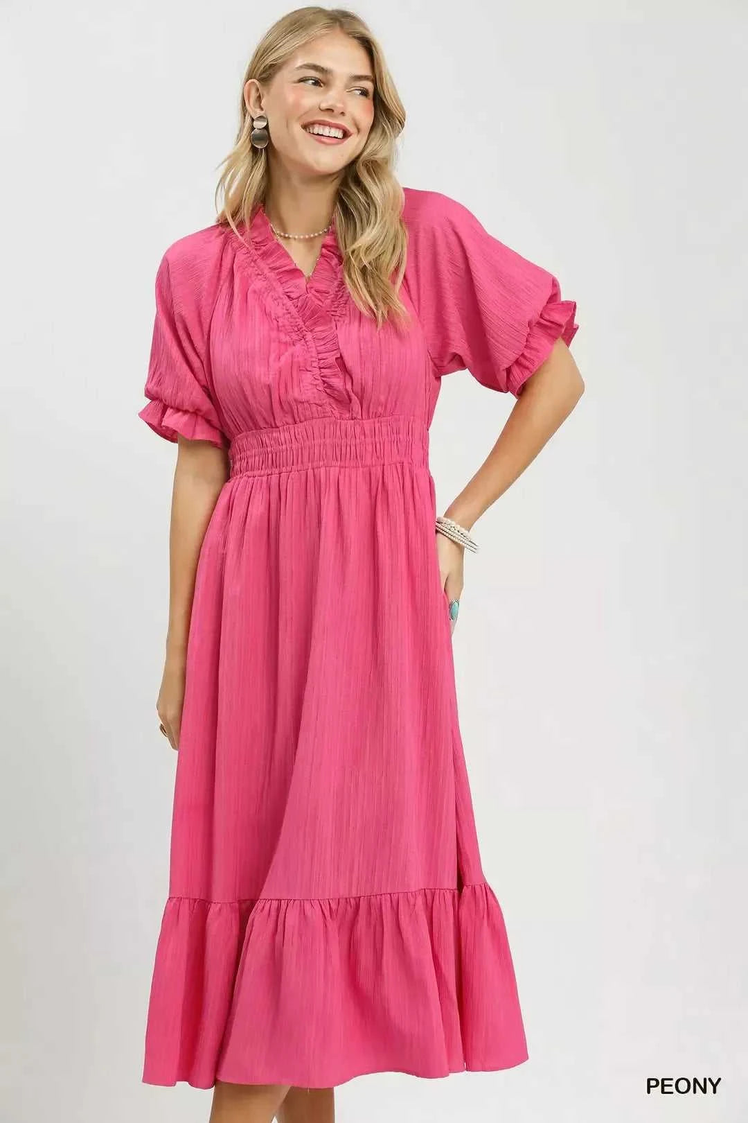 Umgee Ruffle V-Neck Midi Dress 100100700681782 62 Affordable Fashion Under $100 Jerry's Apparel 