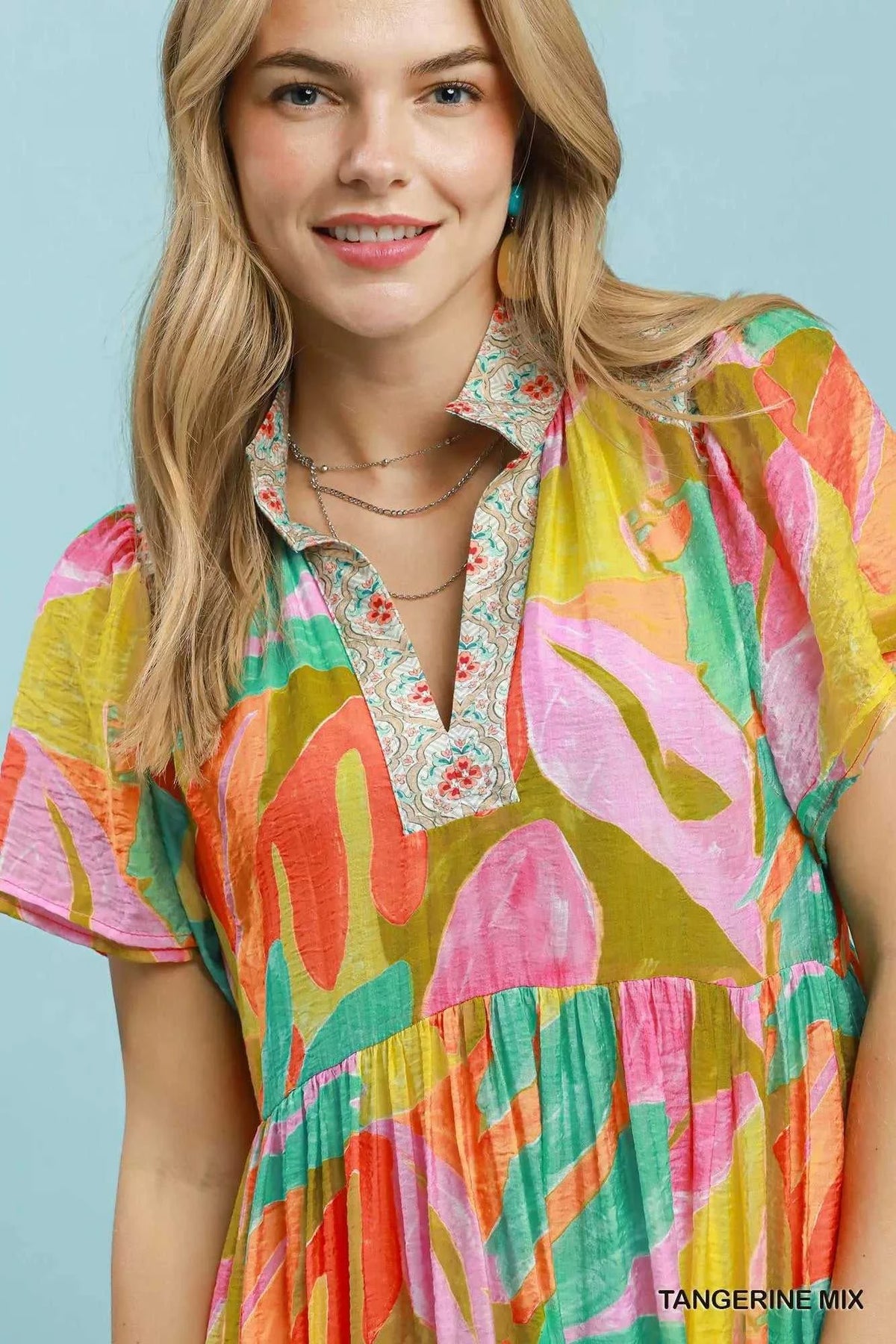 Umgee Abstract Tropical Print Tiered Midi Dress 100100221421036 64 Affordable Fashion Under $100 Jerry's Apparel 