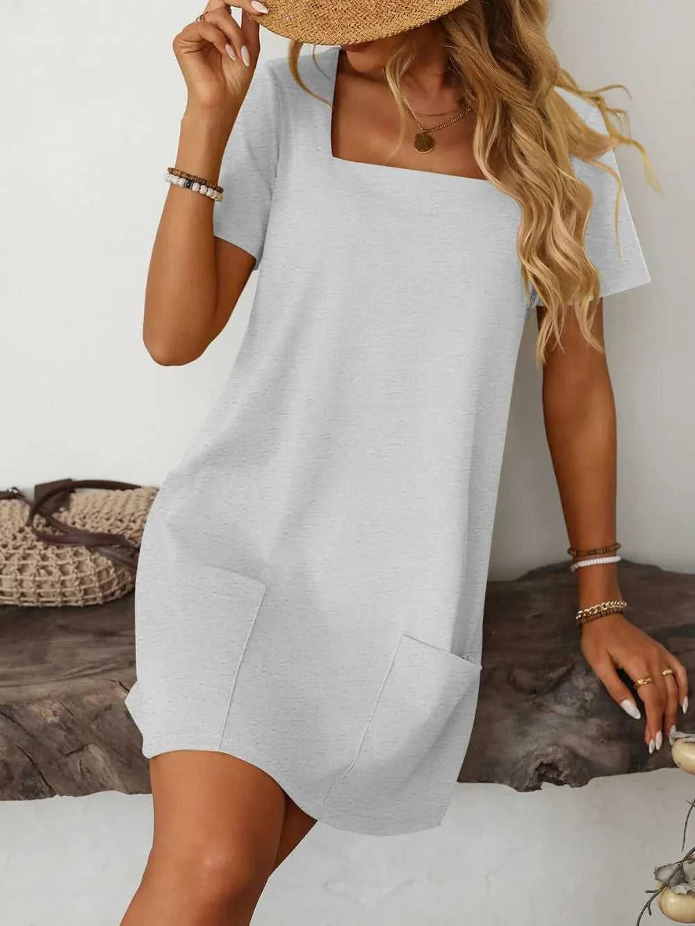 Mandy Square Neck Short Sleeve Mini Dress 100100588511470 24 Affordable Fashion Under $100 Jerry's Apparel 