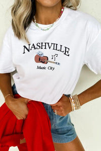Guitar NASHVILLE Music City Print Crewneck Tee
