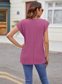 Textured Round Neck Cap Sleeve T-Shirt